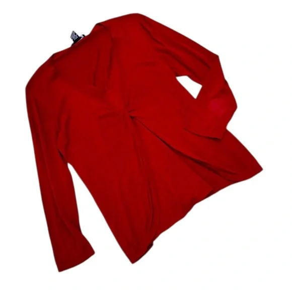 Sweaterworks Rich Red V-Neck silk Sweater front twist knot detail size large - Picture 3 of 9